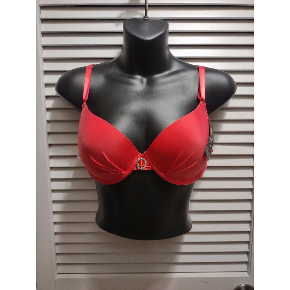 NWT MaMia Women's Bra 34C Coral Pink Underwire Padded Solid Brooch BR4160P